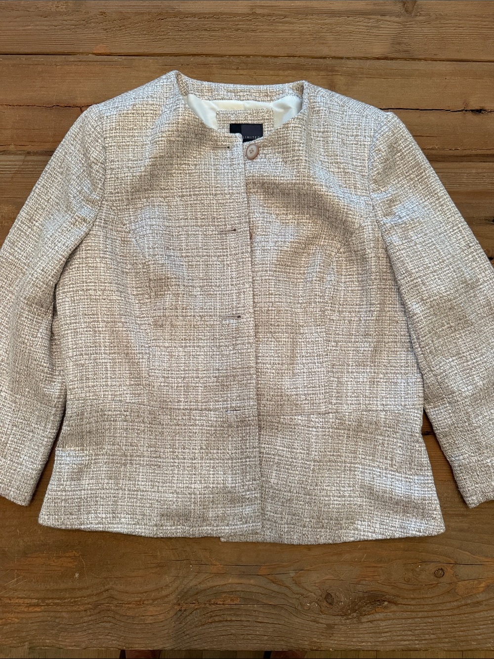 The Limited Neutral Beige Collarless Tweed Blazer